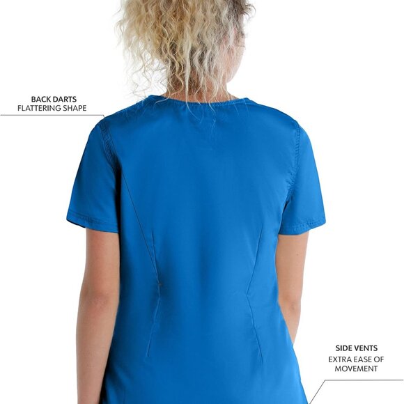 Women's Stretch Scrub Top Mock Wrap V-Neck 3 Pockets Medical Work Wear - Picture 3 of 6